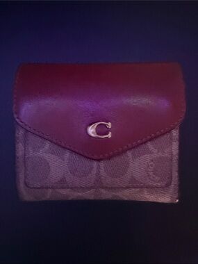 Coach Two-Tone Envelope Card Wallet in Burgundy and Khaki